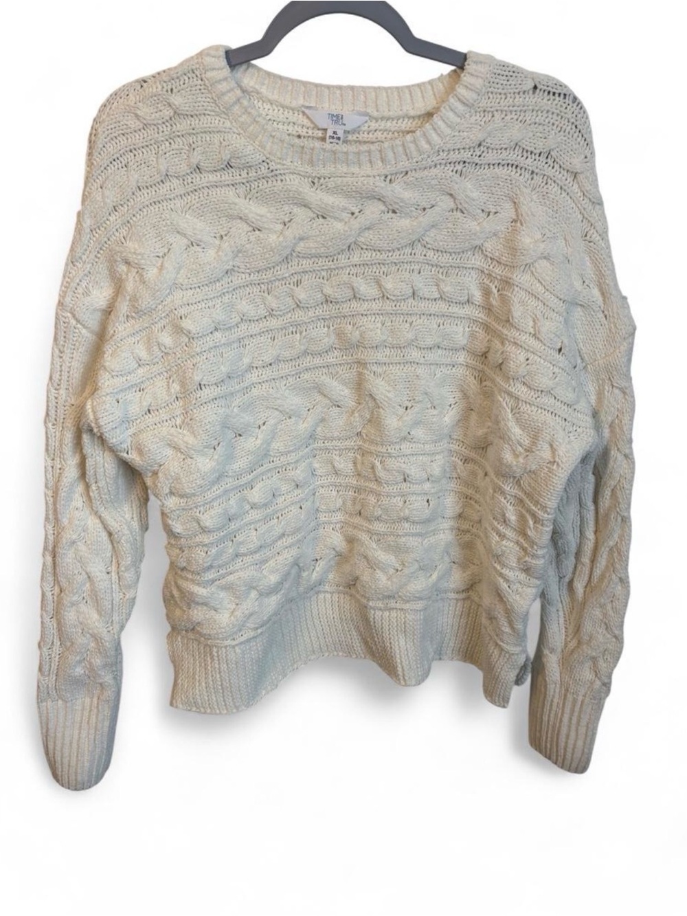 Time & Tru White Cable Knit Mixed Stitch Pullover Sweater Women's Size XL